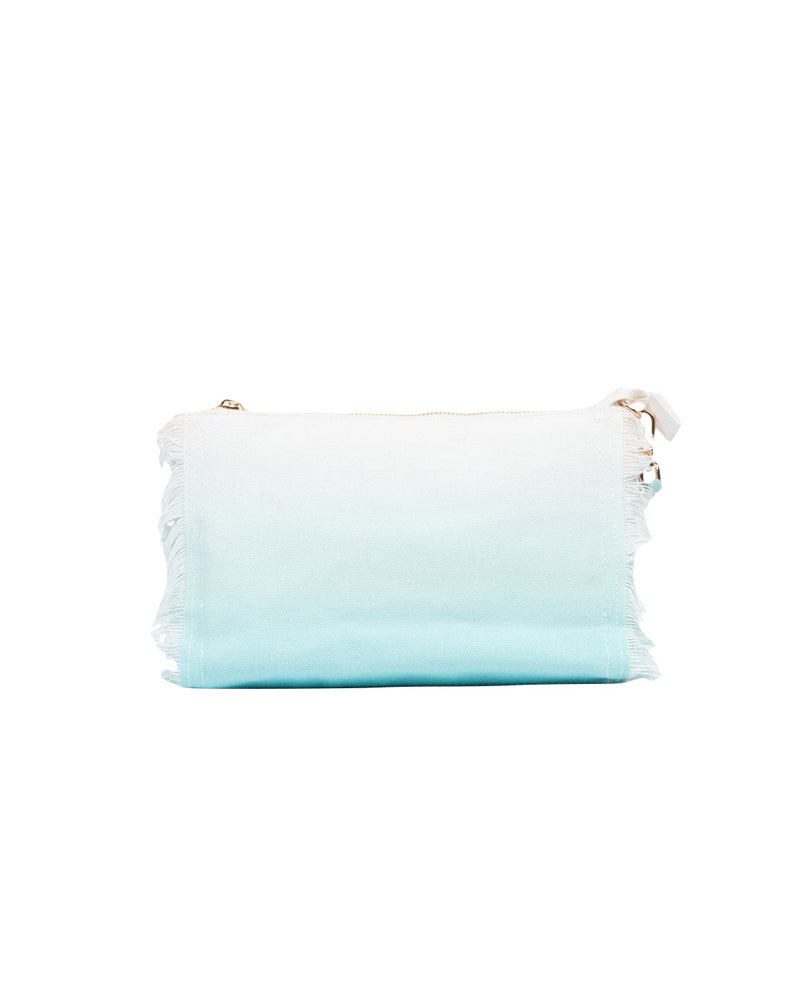 POCHETTE SFUMATA BIANCA E AZZURRA CON FRANGIA