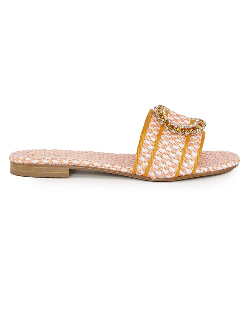 SANDALI FLAT SCALZATI BIANCHI E ARANCIO CON STRASS