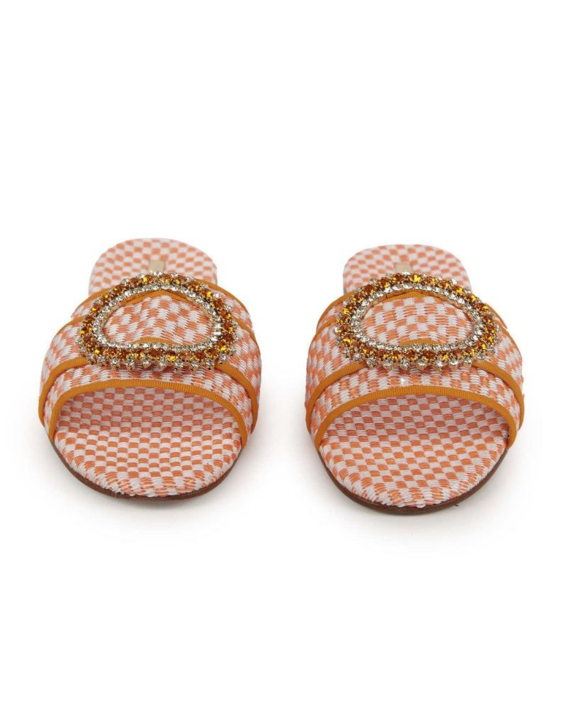 SANDALI FLAT SCALZATI BIANCHI E ARANCIO CON STRASS