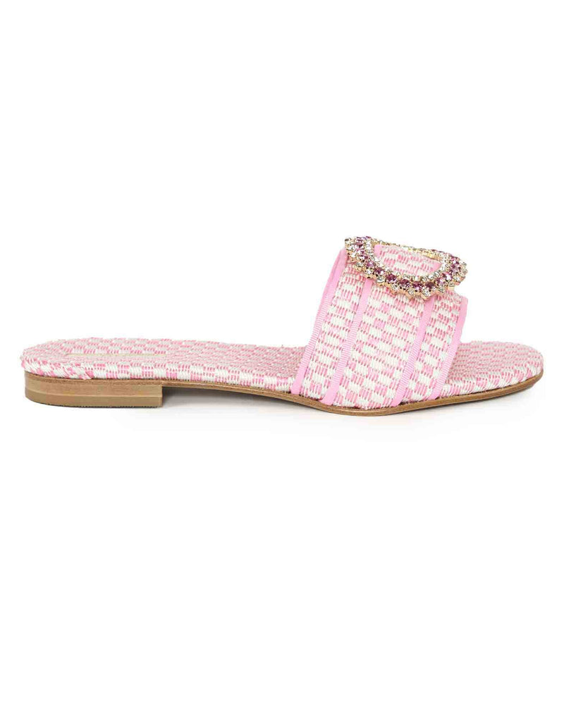 SANDALI FLAT SCALZATI BIANCHI E FUCSIA CON STRASS