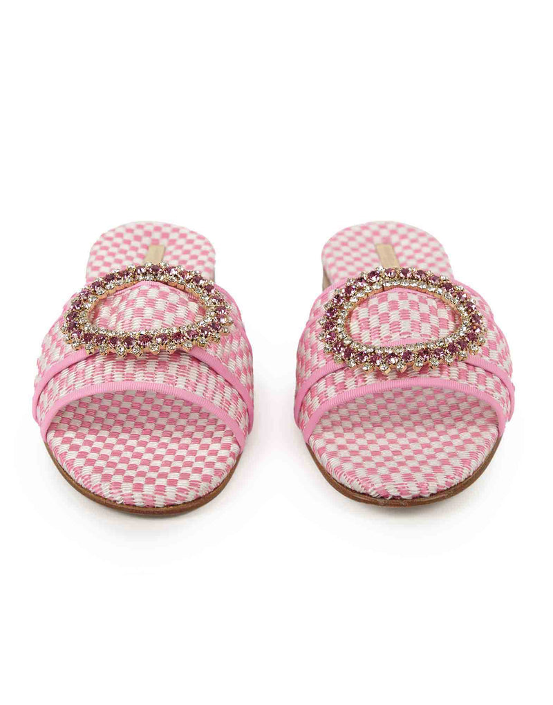 SANDALI FLAT SCALZATI BIANCHI E FUCSIA CON STRASS