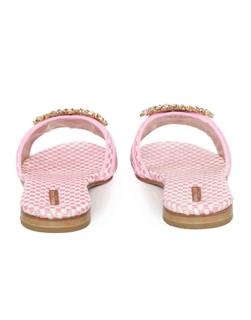 SANDALI FLAT SCALZATI BIANCHI E FUCSIA CON STRASS