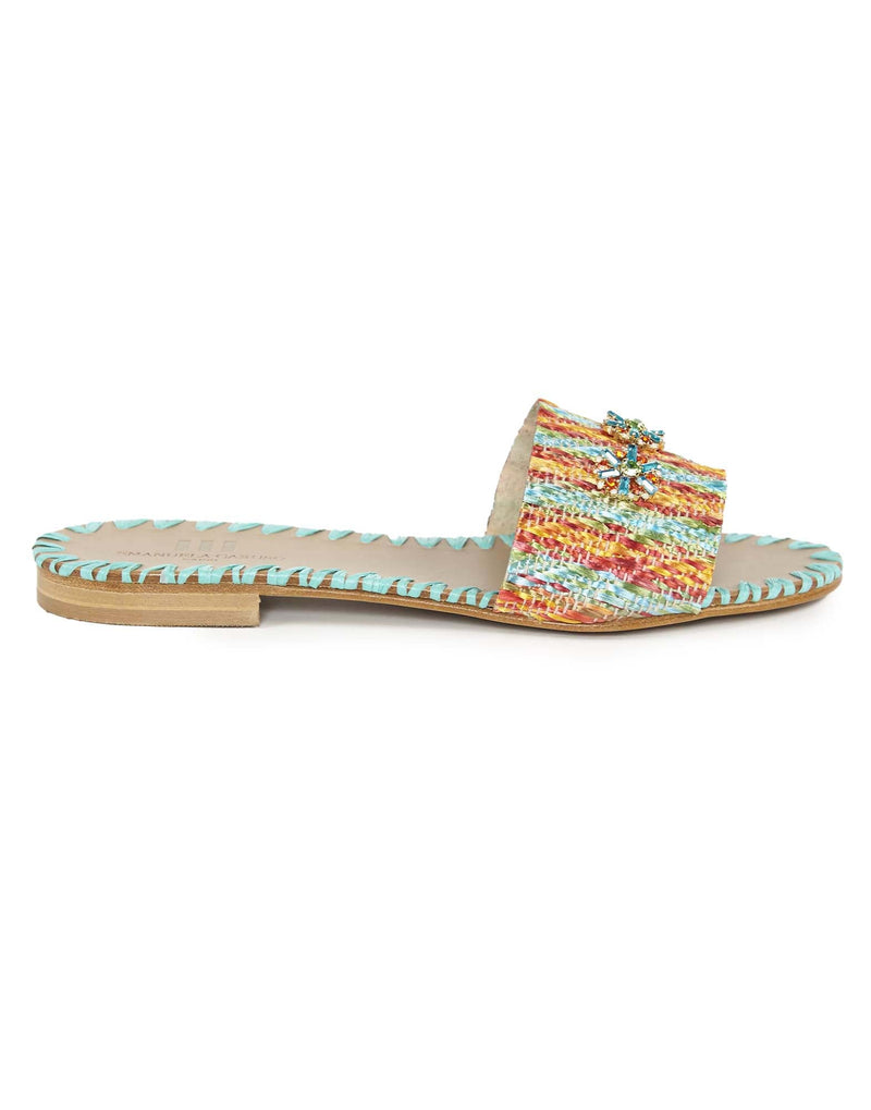 SANDALI FLAT SCALZATI MULTICOLOR CON STRASS