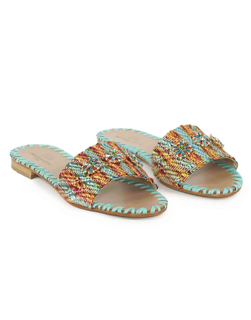 SANDALI FLAT SCALZATI MULTICOLOR CON STRASS