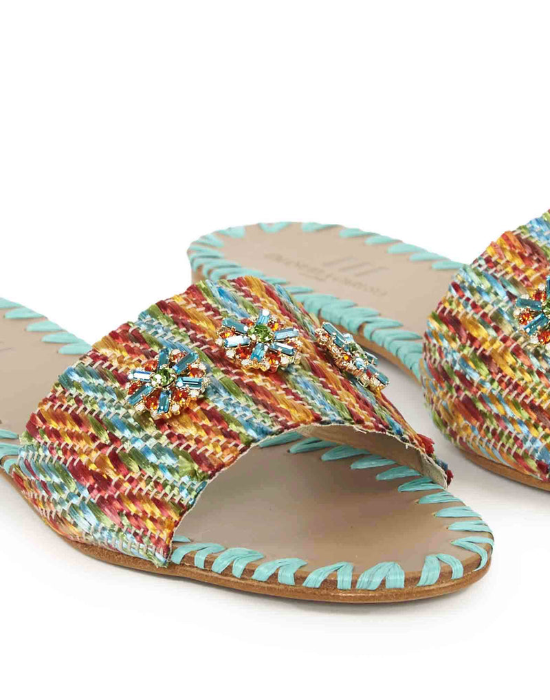 SANDALI FLAT SCALZATI MULTICOLOR CON STRASS