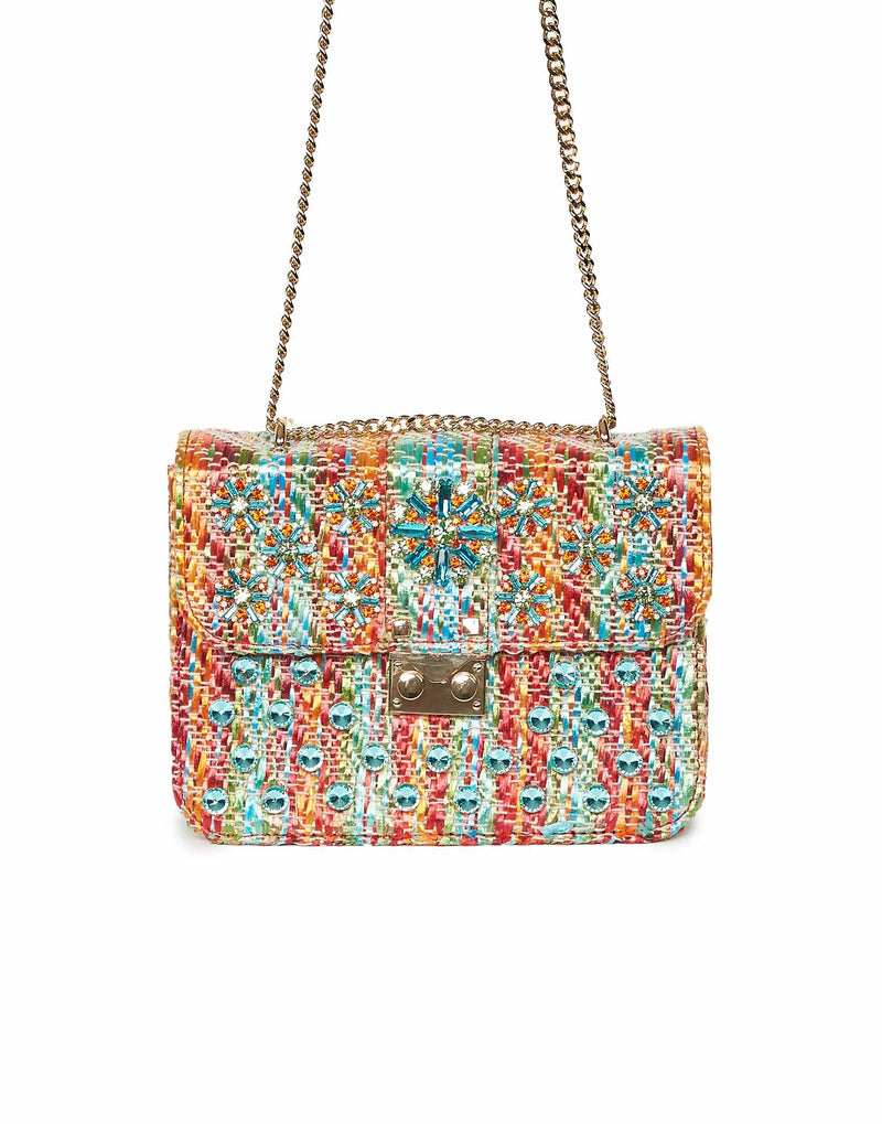 BORSA A TRACOLLA MULTICOLOR CON STRASS E BORCHIE