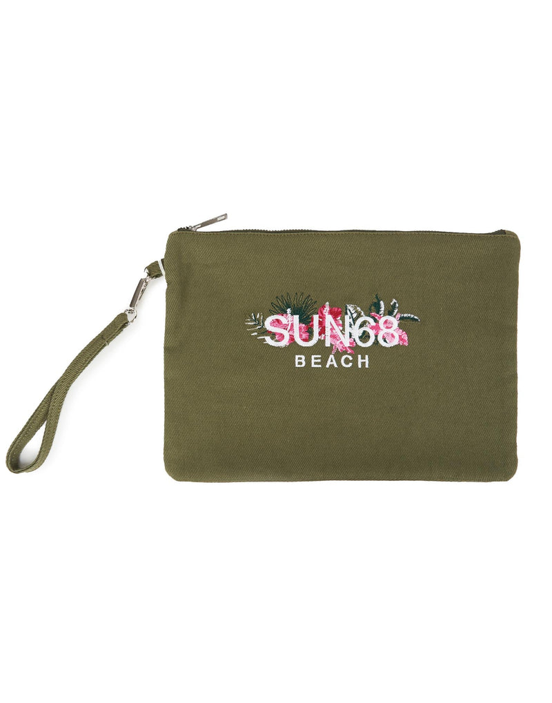 POCHETTE VERDE MILITARE CON FANTASIA FLOREALE