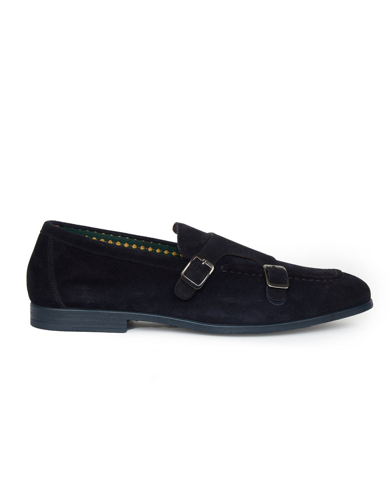 MOCASSINI DOPPIA FIBBIA IN CAMOSCIO BLU