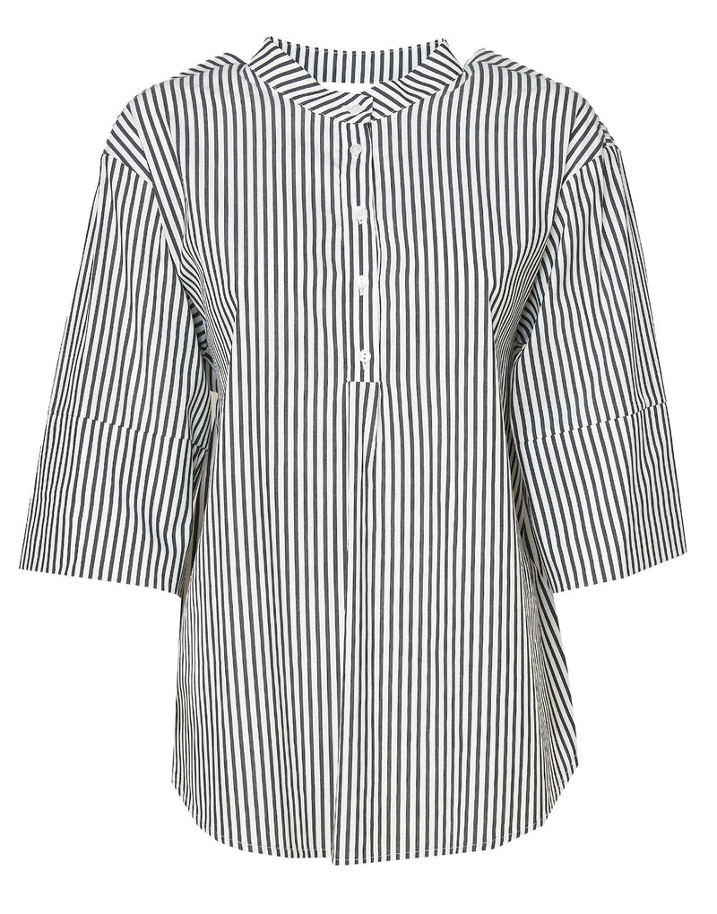 CAMICIA BIANCA A RIGHE NERE CON FIOCCO