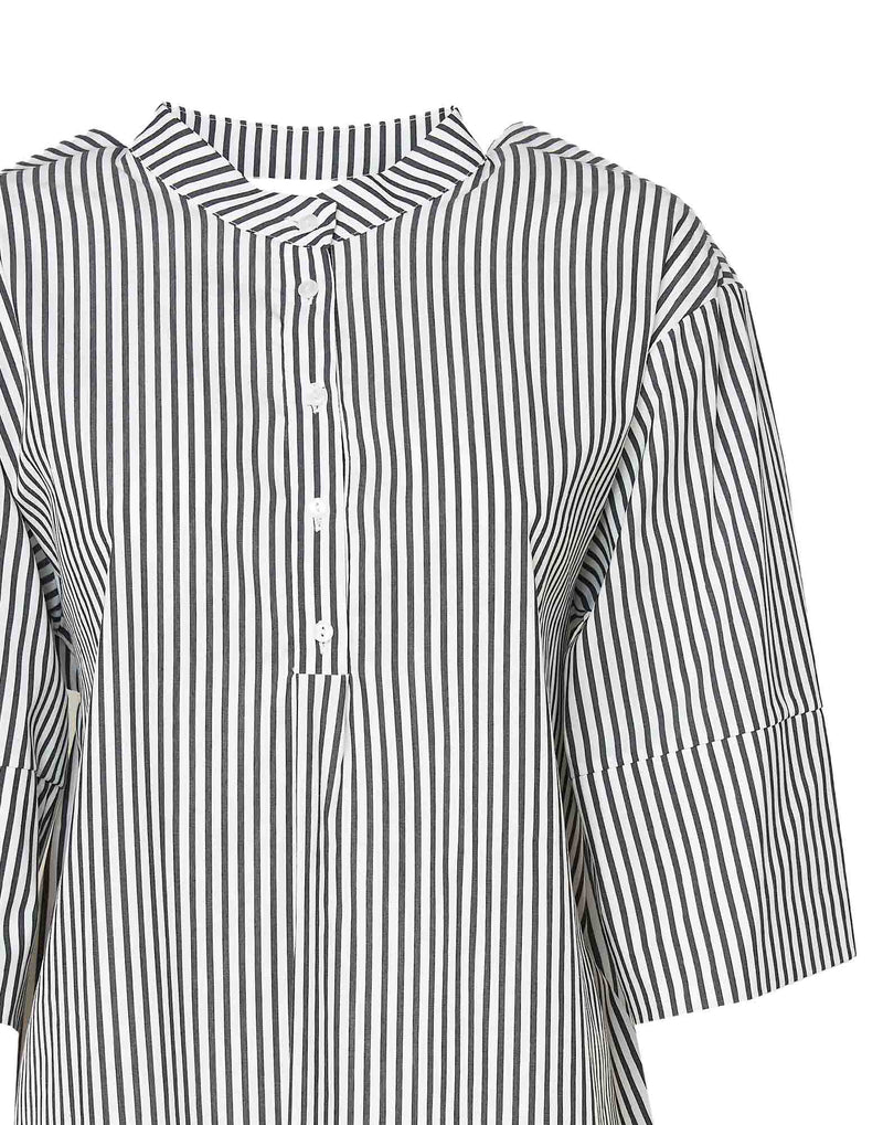 CAMICIA BIANCA A RIGHE NERE CON FIOCCO