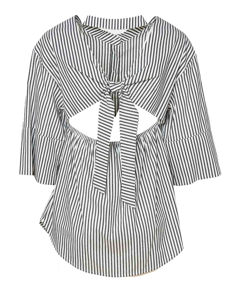 CAMICIA BIANCA A RIGHE NERE CON FIOCCO