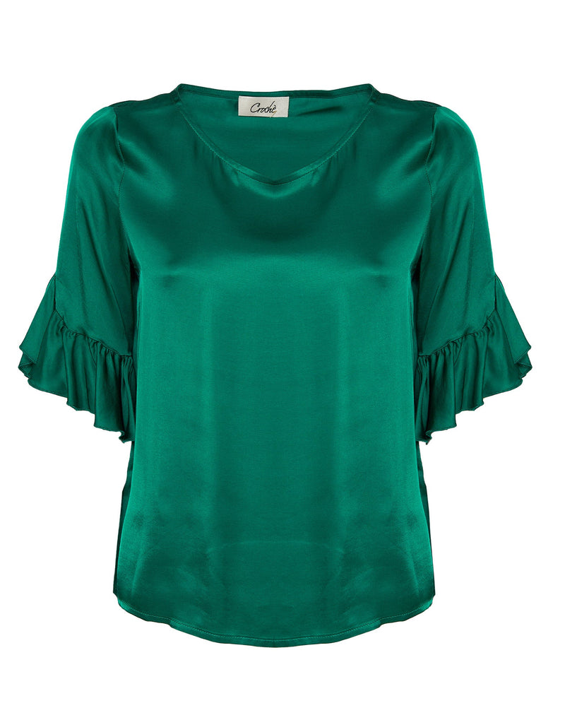 BLUSA VERDE CON ROUCHES