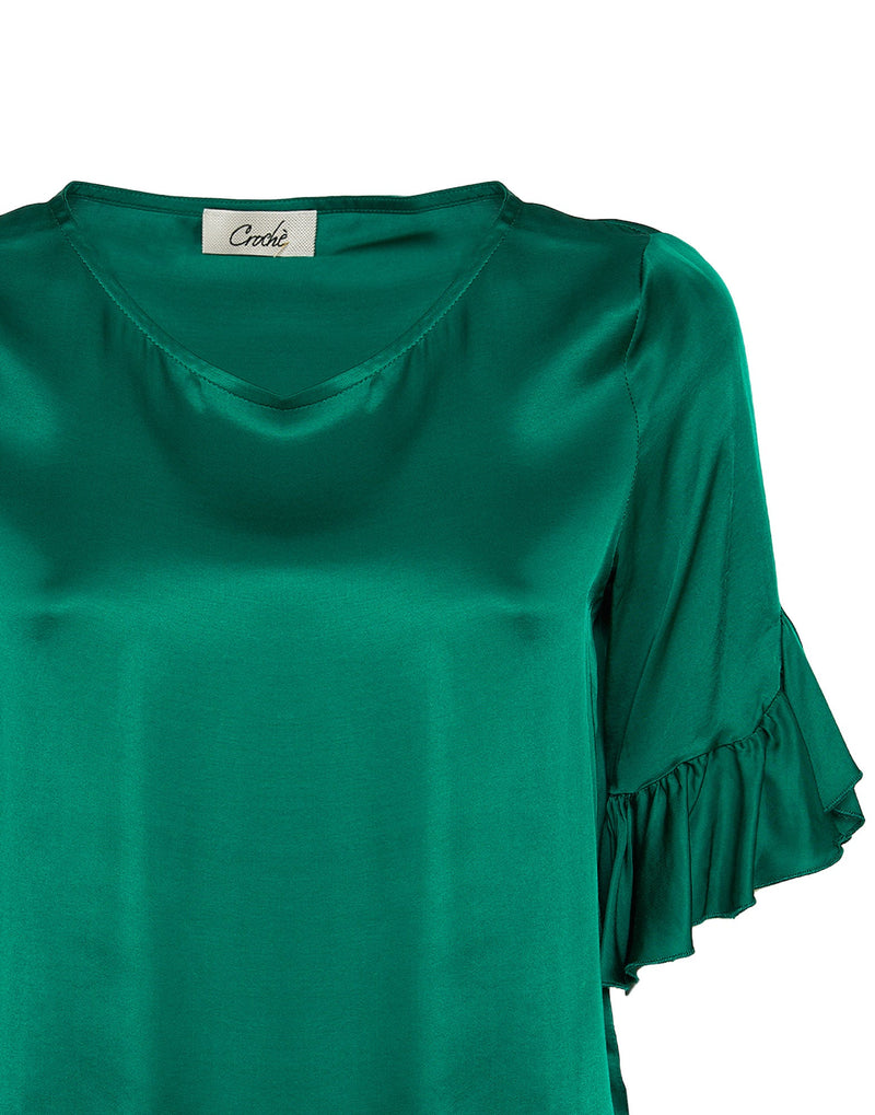 BLUSA VERDE CON ROUCHES