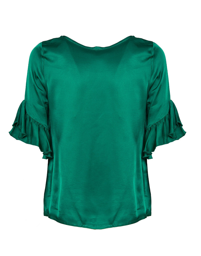 BLUSA VERDE CON ROUCHES