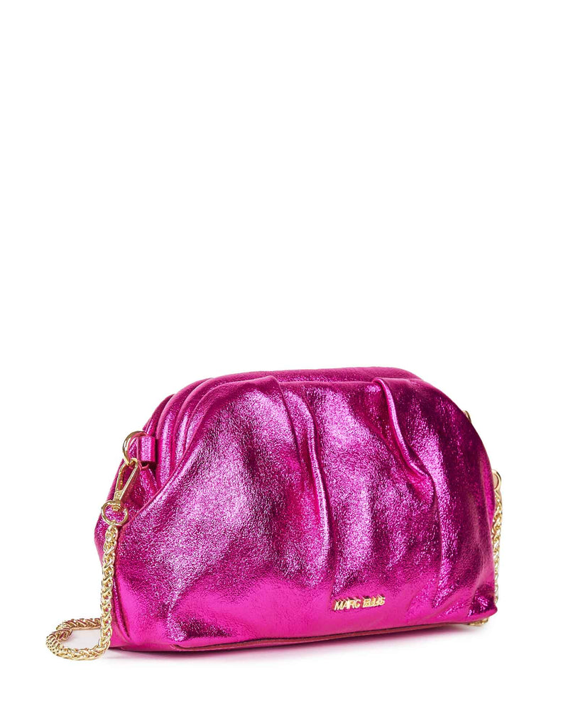 BORSA CLUTCH LAMINATA FUCSIA CON TRACOLLA