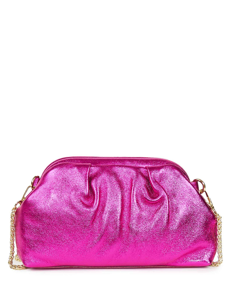 BORSA CLUTCH LAMINATA FUCSIA CON TRACOLLA