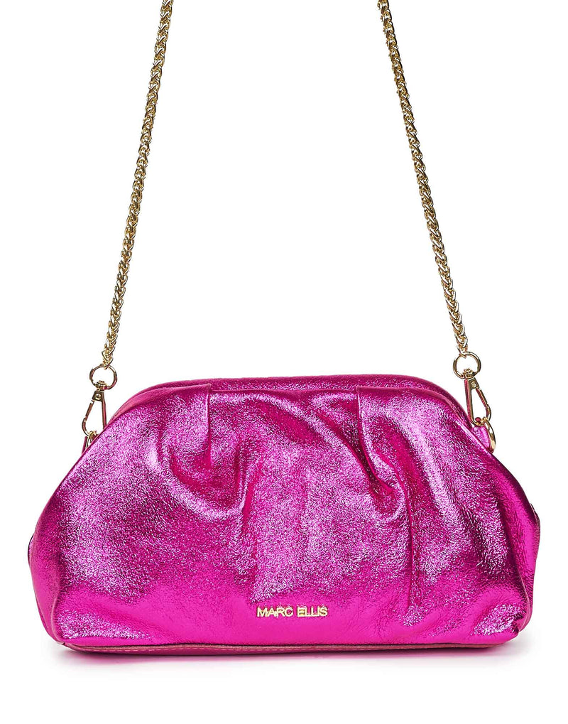 BORSA CLUTCH LAMINATA FUCSIA CON TRACOLLA