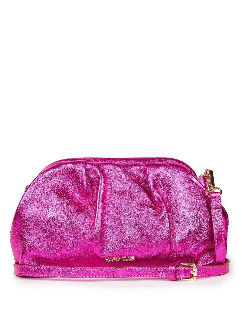 BORSA CLUTCH LAMINATA FUCSIA CON TRACOLLA