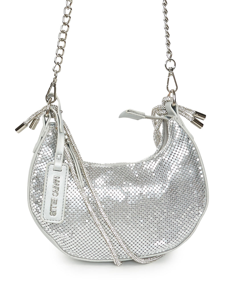 BORSA A TRACOLLA A MAGLIA ARGENTO CON STRASS