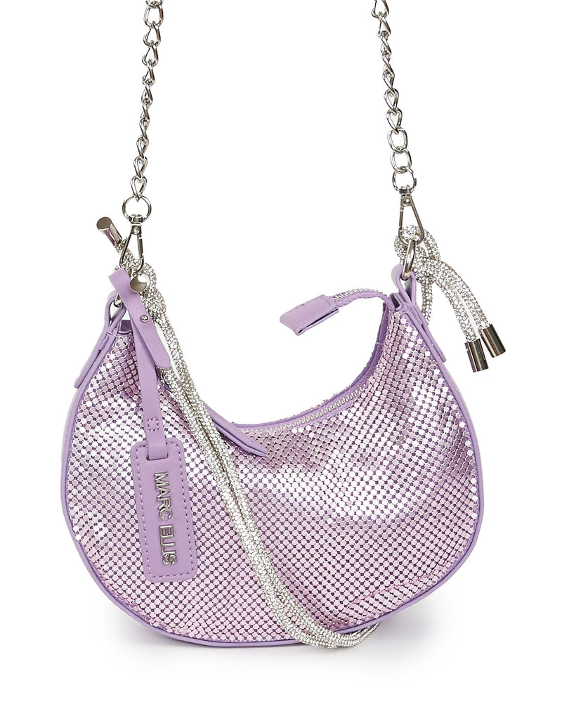 BORSA A TRACOLLA A MAGLIA LILLA CON STRASS