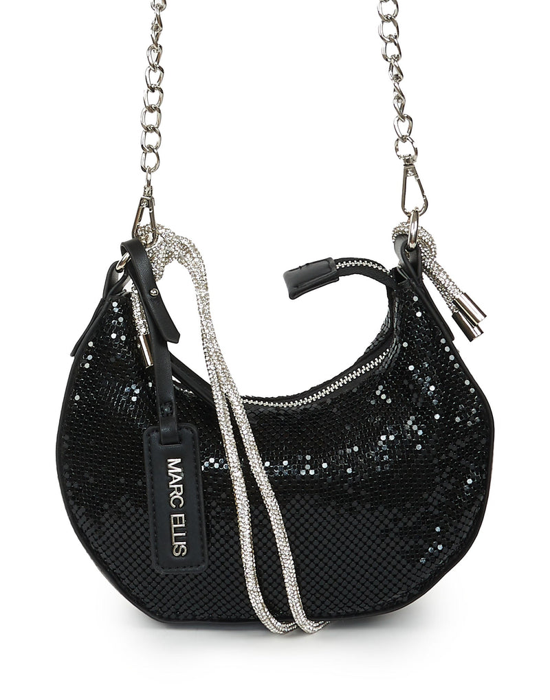 BORSA A TRACOLLA A MAGLIA NERA CON STRASS