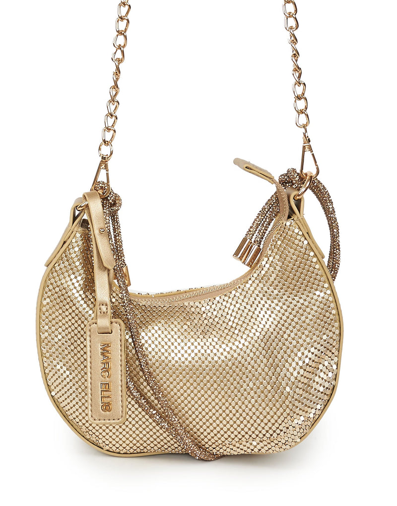 BORSA A TRACOLLA A MAGLIA ORO CON STRASS