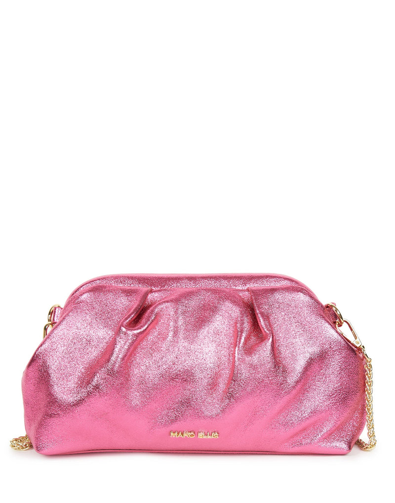 BORSA CLUTCH LAMINATA ROSA CON TRACOLLA