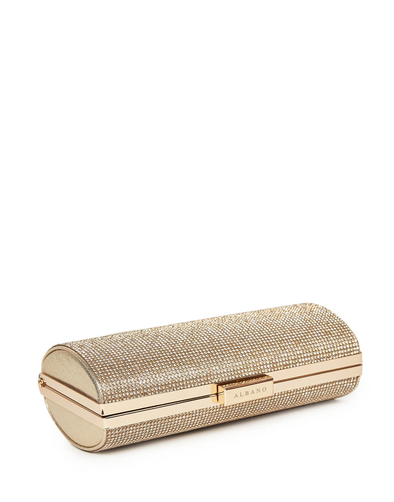 BORSA CLUTCH A CILINDRO ORO CON STRASS