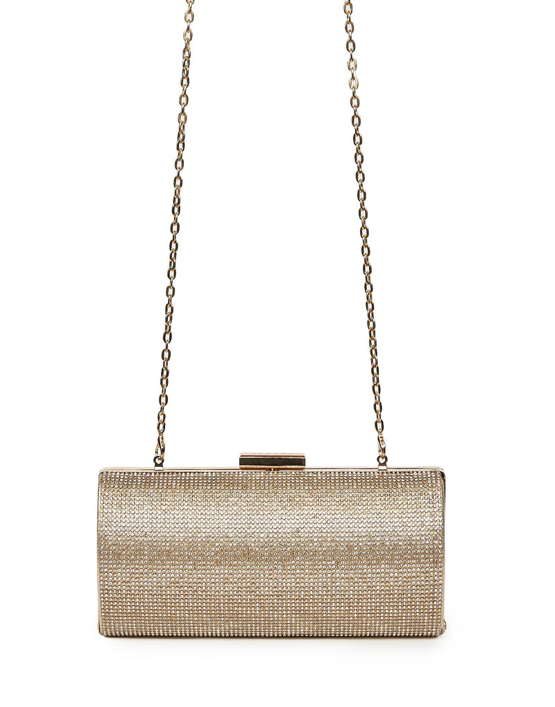 BORSA CLUTCH A CILINDRO ORO CON STRASS