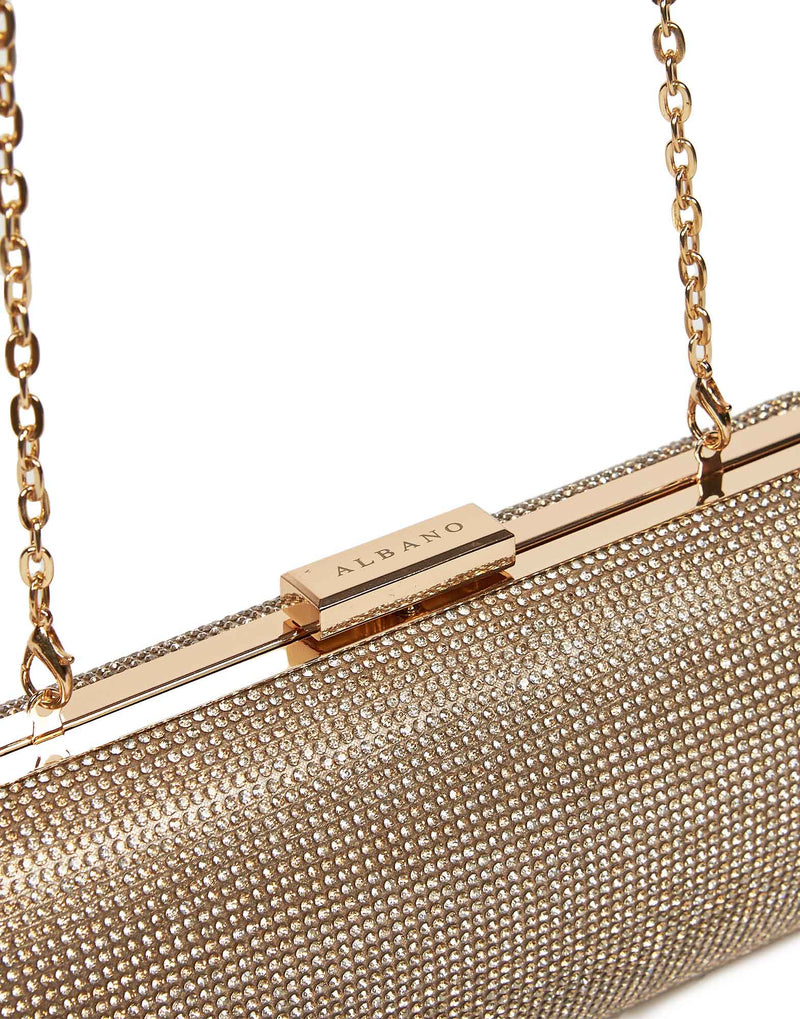 BORSA CLUTCH A CILINDRO ORO CON STRASS