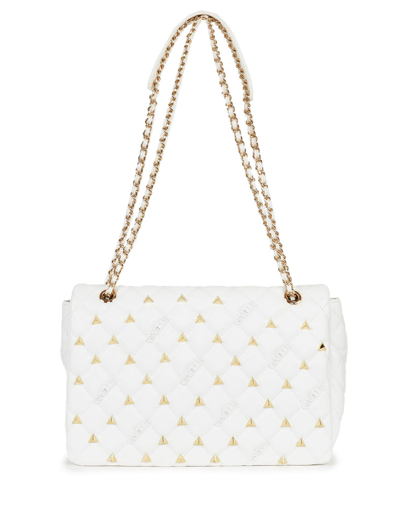 BORSA BAGUETTE CON BORCHIE A TRACOLLA BIANCO