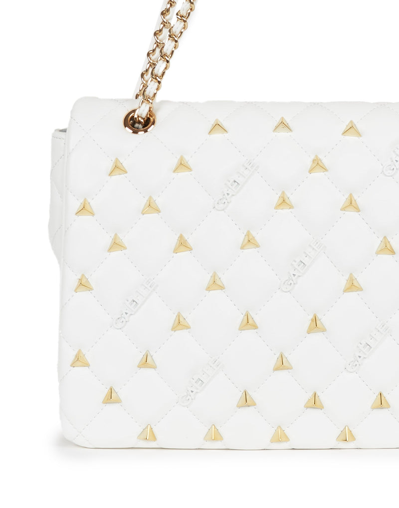 BORSA BAGUETTE CON BORCHIE A TRACOLLA BIANCO