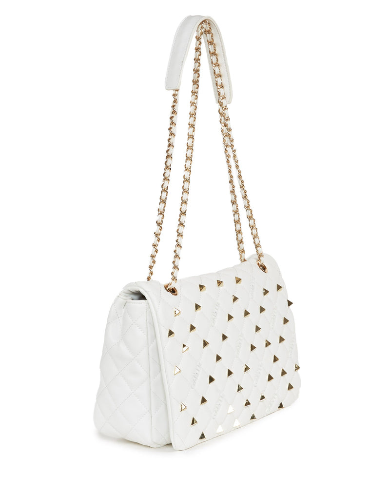 BORSA BAGUETTE CON BORCHIE A TRACOLLA BIANCO