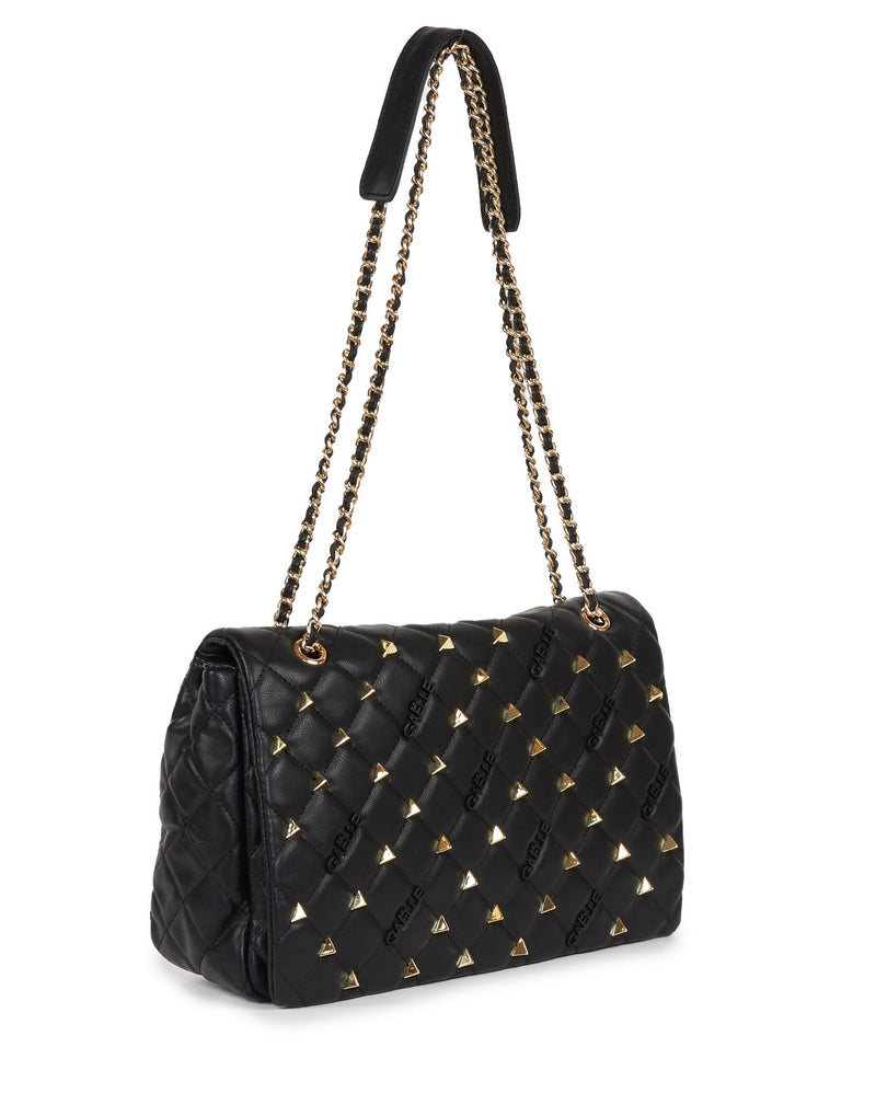 BORSA BAGUETTE CON BORCHIE A TRACOLLA NERO