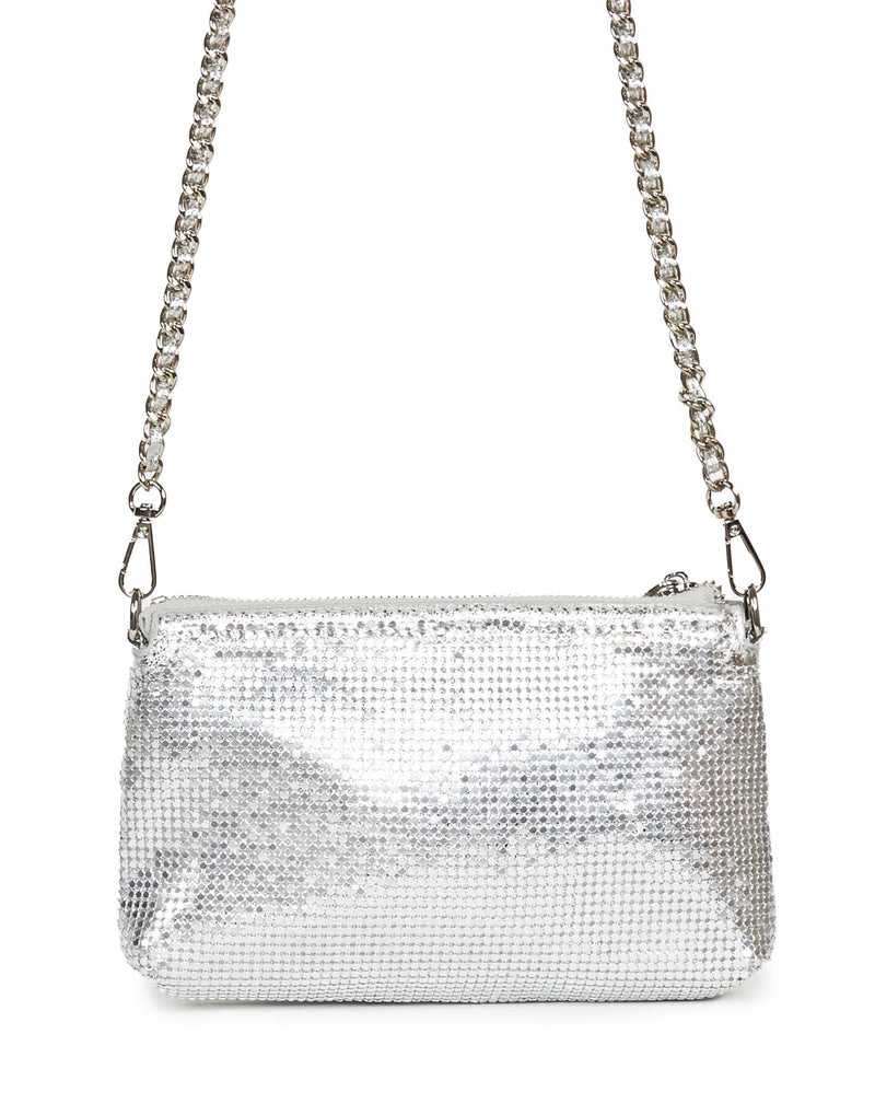 BORSA A TRACOLLA PIATTA CON STRASS ARGENTO