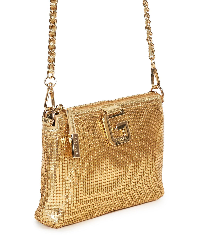 BORSA A TRACOLLA PIATTA CON STRASS ORO