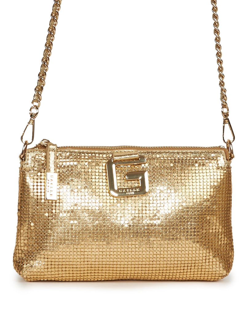 BORSA A TRACOLLA PIATTA CON STRASS ORO