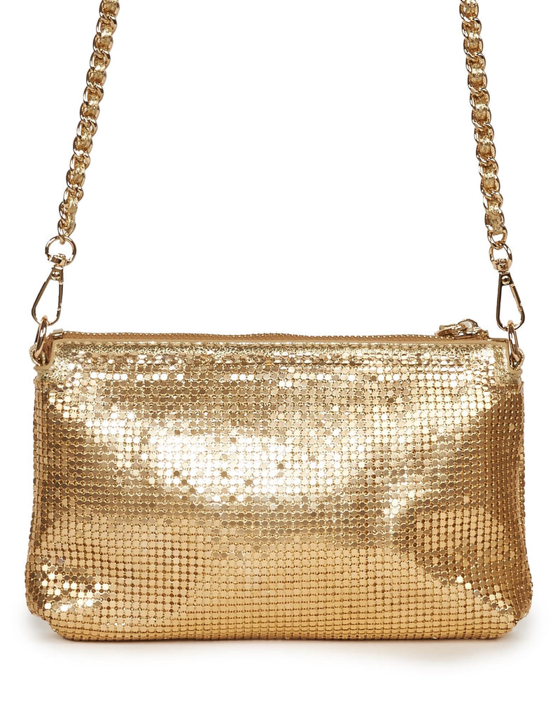 BORSA A TRACOLLA PIATTA CON STRASS ORO