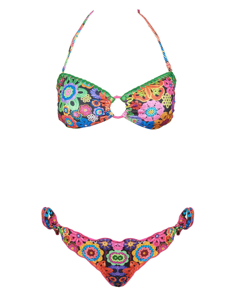 COSTUME BIKINI A FASCIA STAMPA FIORI MULTICOLOR