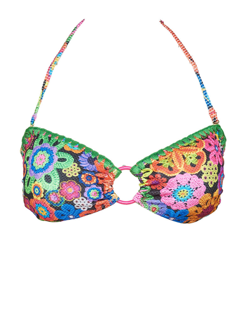 COSTUME BIKINI A FASCIA STAMPA FIORI MULTICOLOR