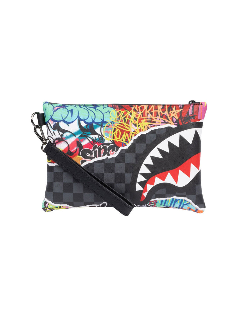 POCHETTE PULL AWAY CON SCACCHI E GRAFFITI MULTICOL