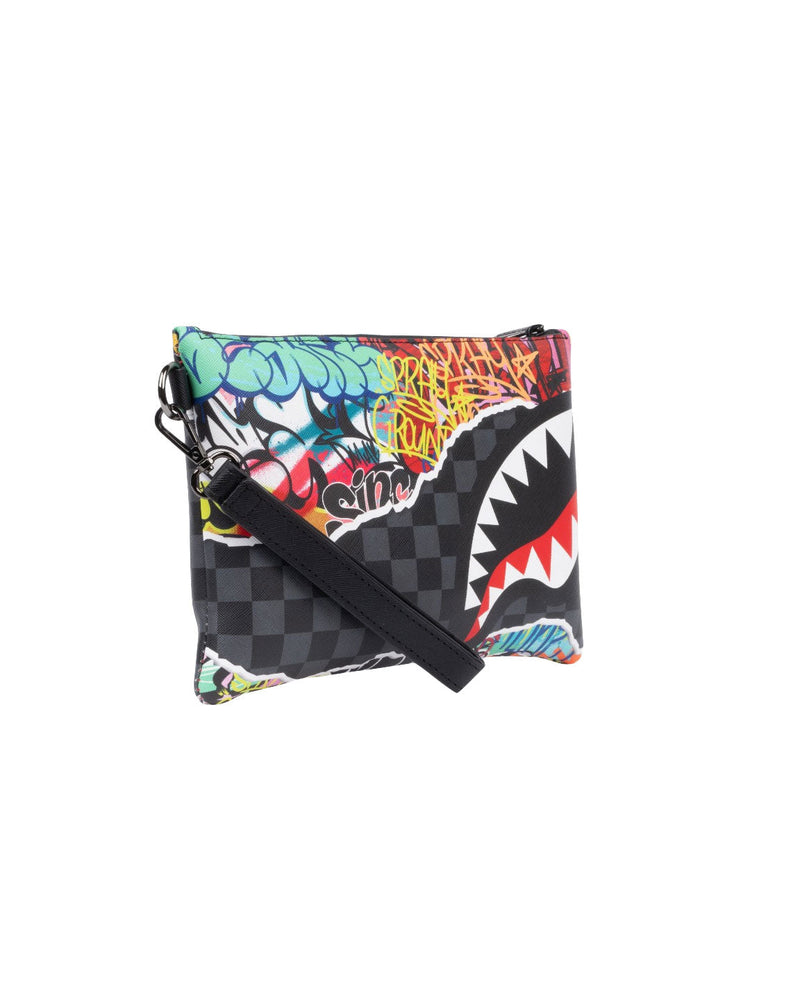 POCHETTE PULL AWAY CON SCACCHI E GRAFFITI MULTICOL