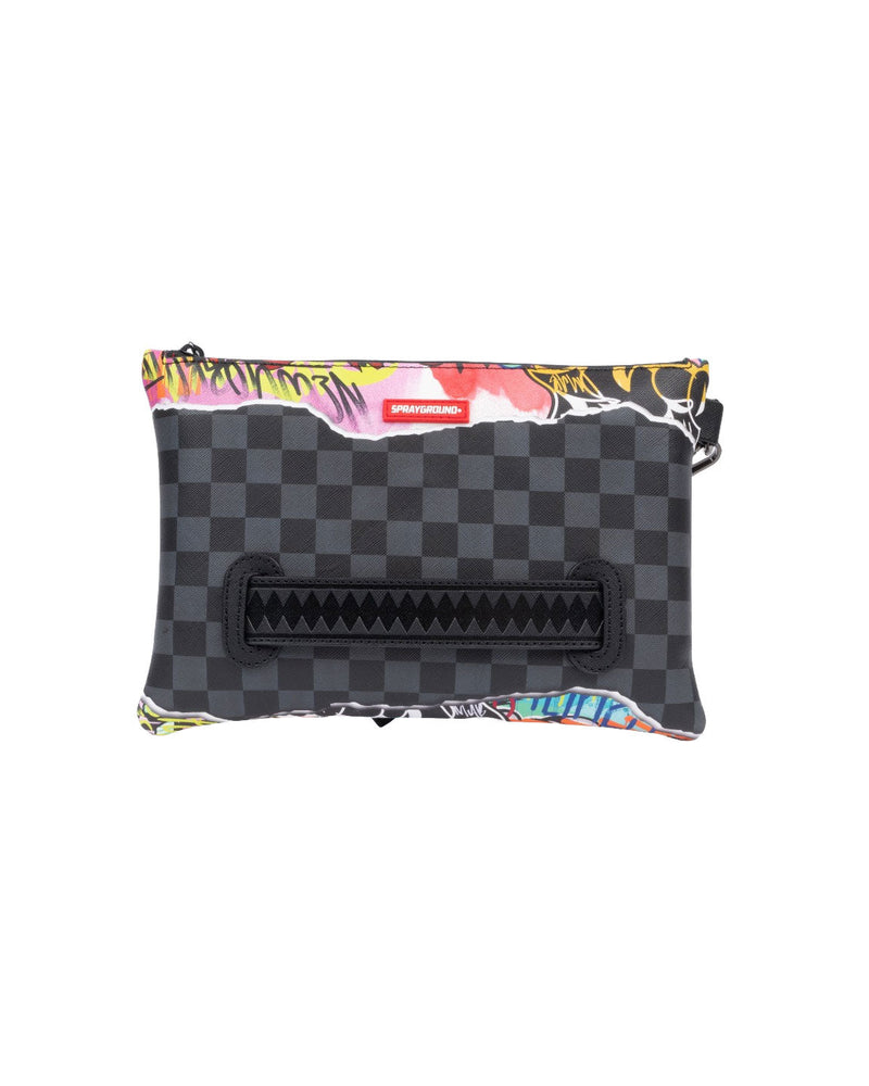 POCHETTE PULL AWAY CON SCACCHI E GRAFFITI MULTICOL