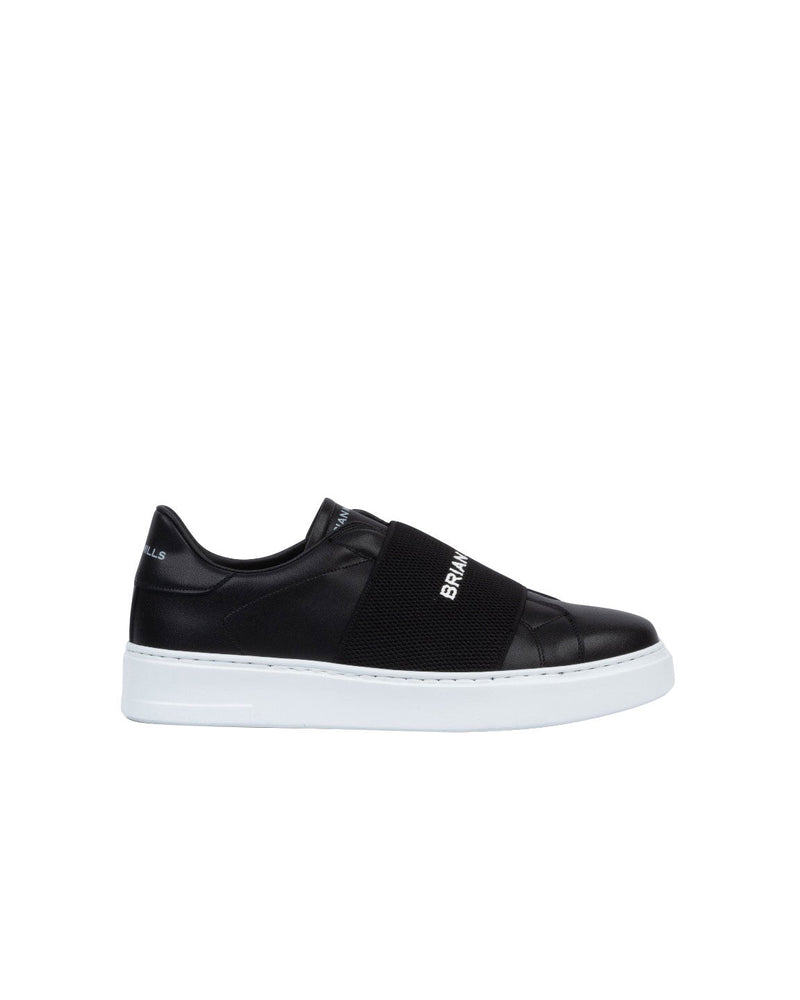 SNEAKERS SLIP-ON IN PELLE NERA CON FASCIA NERA