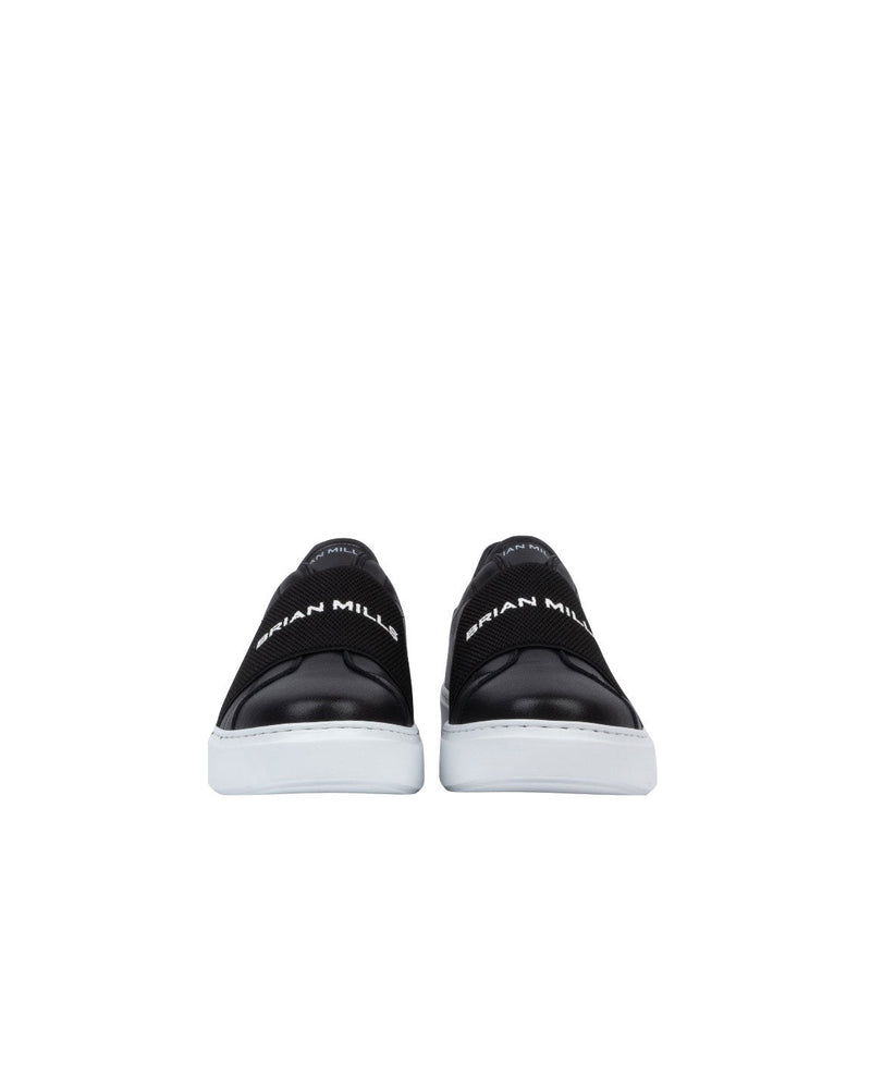 SNEAKERS SLIP-ON IN PELLE NERA CON FASCIA NERA