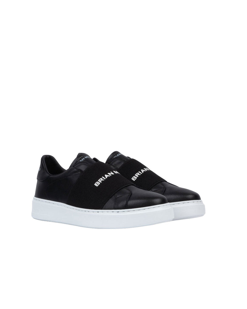 SNEAKERS SLIP-ON IN PELLE NERA CON FASCIA NERA