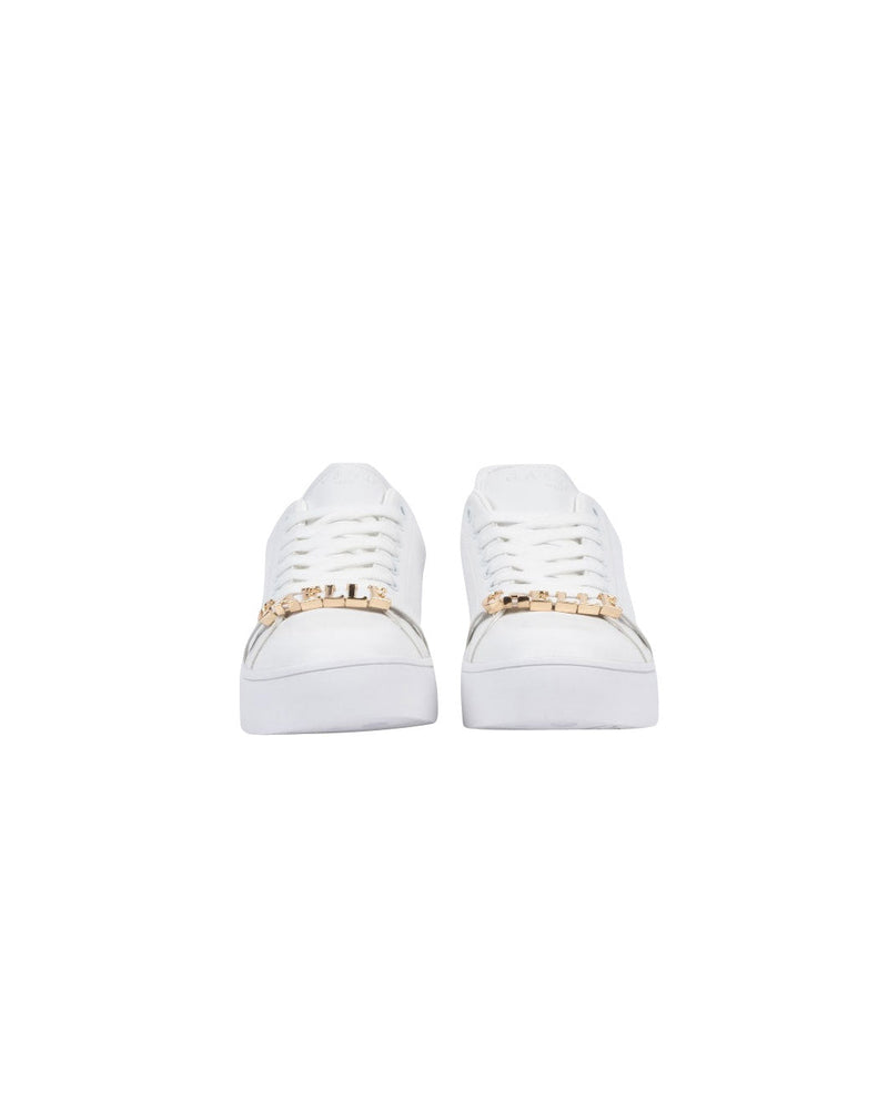 SNEAKERS BIANCHE CON LOGO METALLICO ORO