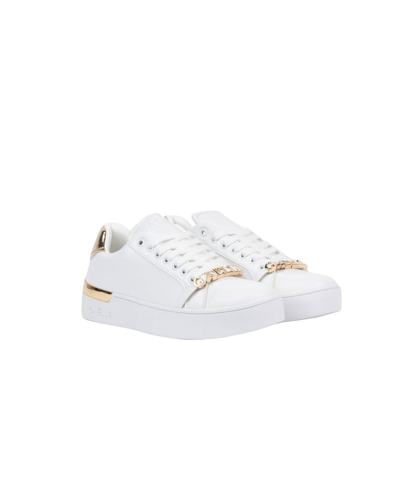 SNEAKERS BIANCHE CON LOGO METALLICO ORO