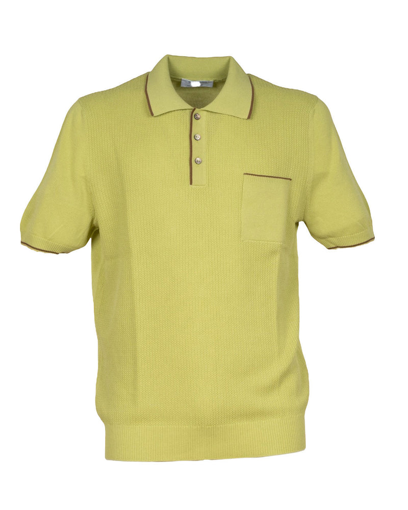 POLO CON TASCHINO IN MAGLIA DI COTONE VERDE ACIDO