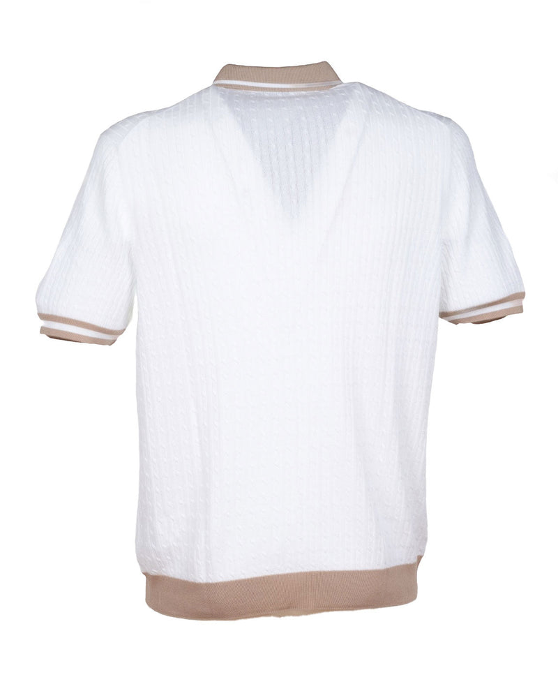 POLO IN MAGLIA DI COTONE A TRECCE BIANCO E BEIGE